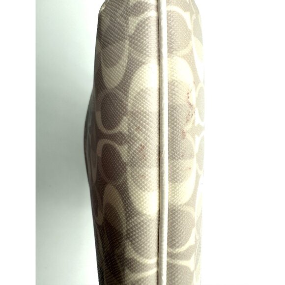 Coach Signature Ivory Taupe Coated Canvas Wristlet Gray Satin Lining Classic - Picture 9 of 15